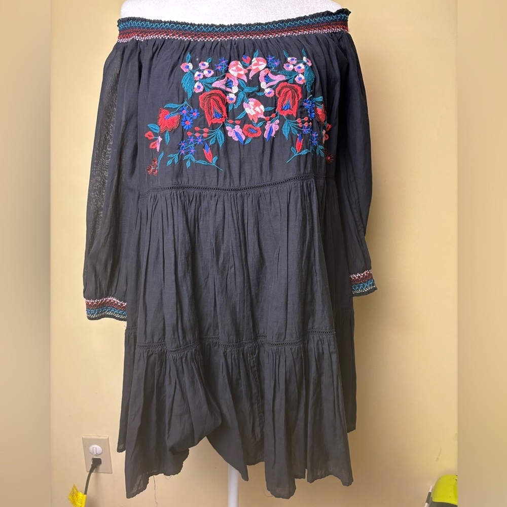 Free People Sunbeam Mini Dress Off Shoulder Embroidered Size Medium